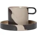 Ferm Living Tekop med underkop INLAY 200 ml, sand, stentøj, fast LIVING