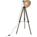 QAZQA Smart Industriel Tripod Gulvlampe Træ med Grå inkl. wifi A60 - Laos