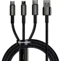 Baseus Tungsten Gold 3-i-1 Hurtigt Opladerkabel - 1.5m - Sort