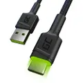 Green Cell Ray Hurtigt USB-C Kabel med LED Lys - 1.2m