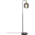 QAZQA Design gulvlampe sort med guld og røgglas - Zuzanna