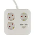 REV Power Quad 3 Fold 2xusb Multiple Socket Outlet Forlængerledning