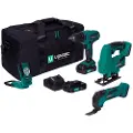 Vonroc Værktøjssæt VPower 20V | Boremaskine, Stiksav, Multiværktøj, LED-lampe | Inkl. 2x 2.0Ah akku, oplader og taske