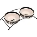 Trixie Food/Water bowl set ceramic/metal 2 × 0.6 l/ø 15 cm/32 × 9 × 15 cm white/black