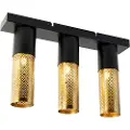QAZQA Industriel loftslampe sort med guld rektangulær 3-lys - Raspi
