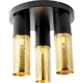 QAZQA Industriel loftslampe sort med guld rund 3-lys - Raspi