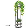 QAZQA Industriel gulvlampe sort med træ - Cage Rack