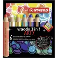 Stabilo woody Arty 3 in 1 sæt med 6 penne inkl. spidser