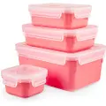 EMSA Opbevaringskrukke til køkken MASTER SEAL COLOUR EDITION N1030910 , sæt med 4 stk, koral rød, plastik, Tefal