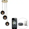 QAZQA Smart pendellampe messing med sort glas 3-lys inkl. Wifi ST64 - Pallon