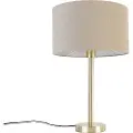 QAZQA Klassisk bordlampe messing med lysebrun skærm 35 cm - Simplo