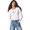 Pepe Jeans Pepe Jeanstil kvinder. PL505203 New Virginia Ls N T-shirt hvid (XL), Casual, Bomuld, Lange ærmer