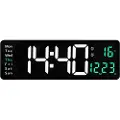 24hShop Stort digitalt vægur 38 cm - med temperatur, dato og fjernbetjening