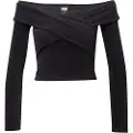 Urban Classics Velvet Rib Crossed Off Shoulder T-shirt Med Lange ærmer