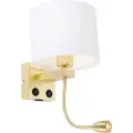 QAZQA Gul væglampe med USB og hvid skærm 18 cm - Brescia Combi