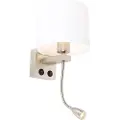 QAZQA Væglampe stål med fleksibel arm og hvid skærm 18 cm - Brescia Combi