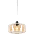 QAZQA Smart pendellampe sort med ravfarvet glas inkl. WiFi A60 - Bizle