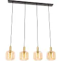 QAZQA Smart pendellampe sort med messing og ravfarvet glas 4-lys inkl. 4 Wifi G95 - Zuzanna