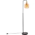 QAZQA Design gulvlampe sort med messing og ravfarvet glas - Zuzanna