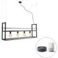 QAZQA Smart pendellampe sort med hylde stor 4-lys inkl. Wifi G95 - Cage Rack