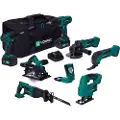 Vonroc Værktøjssæt VPower 20V | 7 Maskiner: Boremaskine, Stiksav, Multiværktøj, Vinkelsliber, Rundsav, Slagnøgle, Bajonetsav – Inkl. LED-lampe | Inkl. 4.0Ah akku, oplader og taske