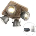 QAZQA Smart loftslampe stål med træ inkl. 4 WiFi GU10 - Emado
