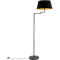QAZQA Sort gulvlampe med sort plisseret skærm og justerbar arm - Ladas Deluxe