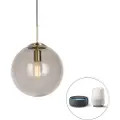 QAZQA Smart pendellampe messing med røgglas 30 cm inkl. Wifi ST64 - Ball