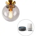 QAZQA Smart loftslampe messing med røgglas inkl. Wifi ST64 - Pallon
