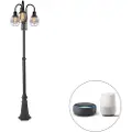 QAZQA Smart udendørslampe sort 3-lys IP44 inkl. Wifi ST64 - Guardado