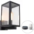 QAZQA Smart udendørs væglampe sort med glas 30 cm inkl. Wifi ST64 - Rotterdam