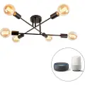 QAZQA Smart loftslampe sort 6-lys inkl. Wifi G95 - Sydney