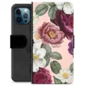 Mtp Products iPhone 12 Pro Premium Flip Cover med Pung - Romantiske Blomster