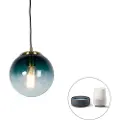 QAZQA Smart pendellampe messing med oceanblå glas 20 cm inkl. Wifi ST64 - Pallon