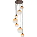 QAZQA Smart pendellampe mørk bronze med ravfarvet glas 7-lys inkl. 7 Wifi A60 - Sandra