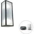 QAZQA Smart udendørs væglampe sort med ribbet glas inkl. 2 Wifi A60 - Charlois