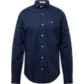 Gant Ganttil mænd. 3000102 Slim fit-skjorte i marineblå poplin (S), Casual, Bomuld, Klassisk, Lange ærmer