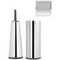 Brabantia Toiletbørsteholder, toiletpapirholder og reserverullestativ i sæt RENEW, skinnende stål,