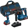 Bosch Gsb18v-45 + Gbh18v-22 + 2x4ah + Gal18v + Batteridrill Og Hammer Sæt Med Taske