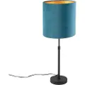QAZQA Bordlampe sort med blå velourskærm med guld 25 cm - Parte