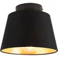 QAZQA Loftslampe med bomuldsskærm sort med guld 20 cm - Combi sort