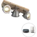 QAZQA Smart Spotlight stål med træ vipbar inkl. 3 WiFi GU10 - Emado