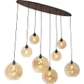 QAZQA Smart pendellampe mørk bronze med ravfarvet glas oval 8-lys inkl. 8 Wifi G95 - Sandra