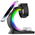 Mtp Products T17 3-i-1 Magnetisk Trådløs Oplader til iPhone 12/13/14/15/16/17/Air Serien med RGB-lys - Sort