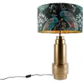 QAZQA Bordlampe bronze fløjlsskærm påfuglgrøn med guld 50 cm - Bruut