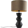 QAZQA Design bordlampe sort fløjlsskærm Taupe med guld 35 cm - Alisia