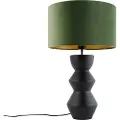 QAZQA Design bordlampe sort fløjlsskærm grøn med guld 35 cm - Alisia