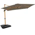 Vonroc Premium Hængeparasol Pisogne 300x300cm – inkl krydsfod, 4 ∆ fyldbare fliser og overtræk - vierkantet | Trælook | Taupe