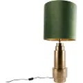 QAZQA Bordlampe bronze fløjlsskærm grøn med guld 40 cm - Bruut