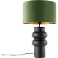 QAZQA Design bordlampe sort fløjlsskærm grøn med guld 35 cm - Alisia